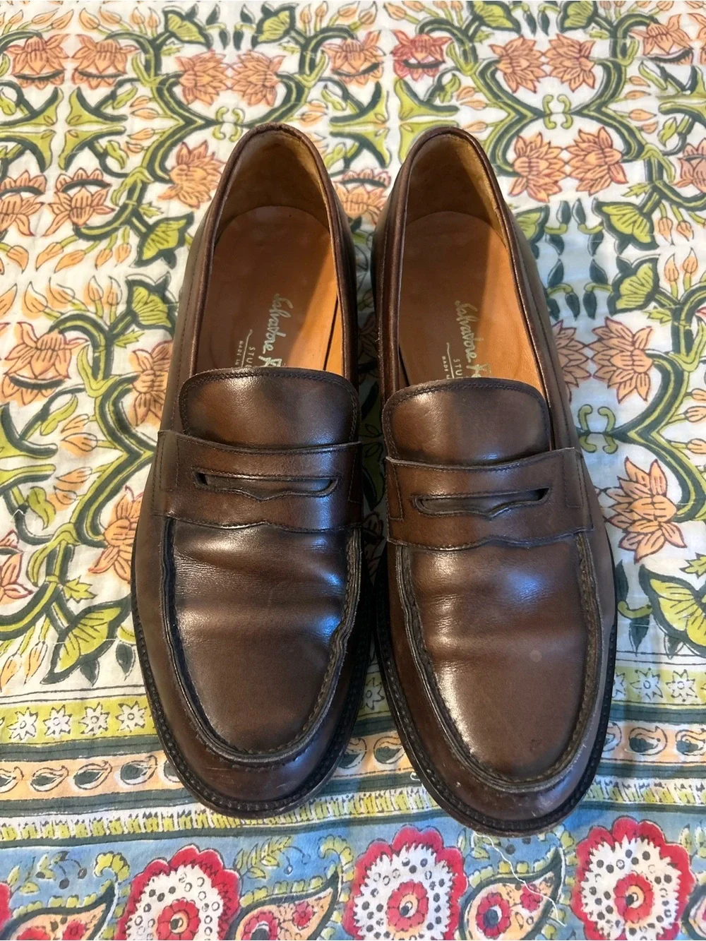 Salvatore Ferragamo Brown Leather Penny Loafers